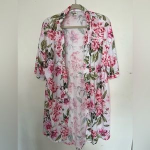 Show me your MuMu | floral half sleeve open front kimono robe One Size pink